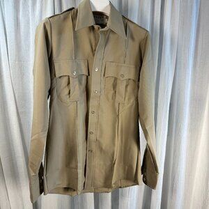 Horace Small Men's Uniform Zip Front Shirt Long Sleeve Solid Tan 14 1/2x34 Vntg